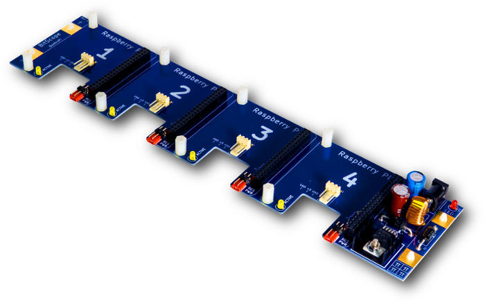 BitScope Blade 04, Quattro Pi, Power & Mounting for four Raspberry Pi (Raspberry Pi not included).